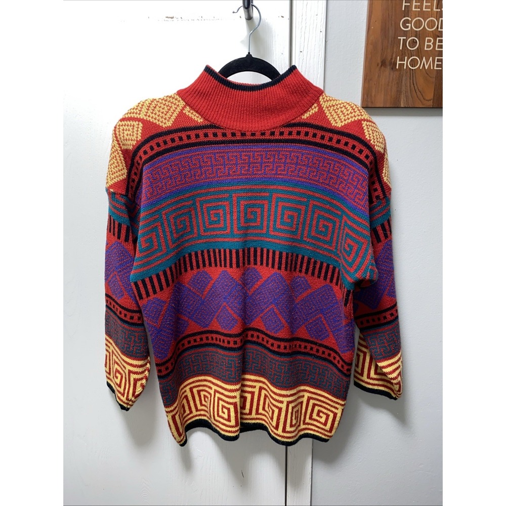 Michael Carrie Vintage Southwestern Greek Geometric 80's/90s Colorful M Sweater